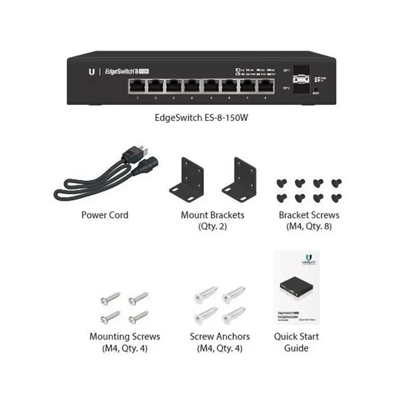 Switch Ubiquiti Networks EdgeSwitch 8 PoE SFP Preto (ES-8-150W)
