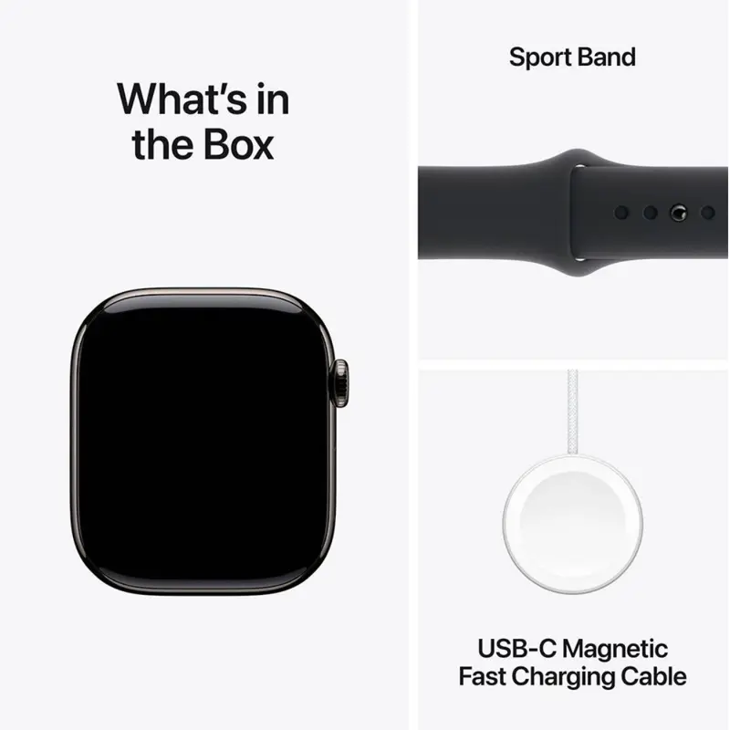 Apple Watch Series 10 GPS + Cellular 46mm Titânio Ardósia c/ Bracelete Desportiva Preta M/L