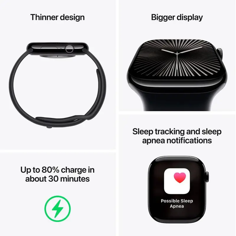 Apple Watch Series 10 GPS + Cellular 46mm Titânio Ardósia c/ Bracelete Desportiva Preta M/L