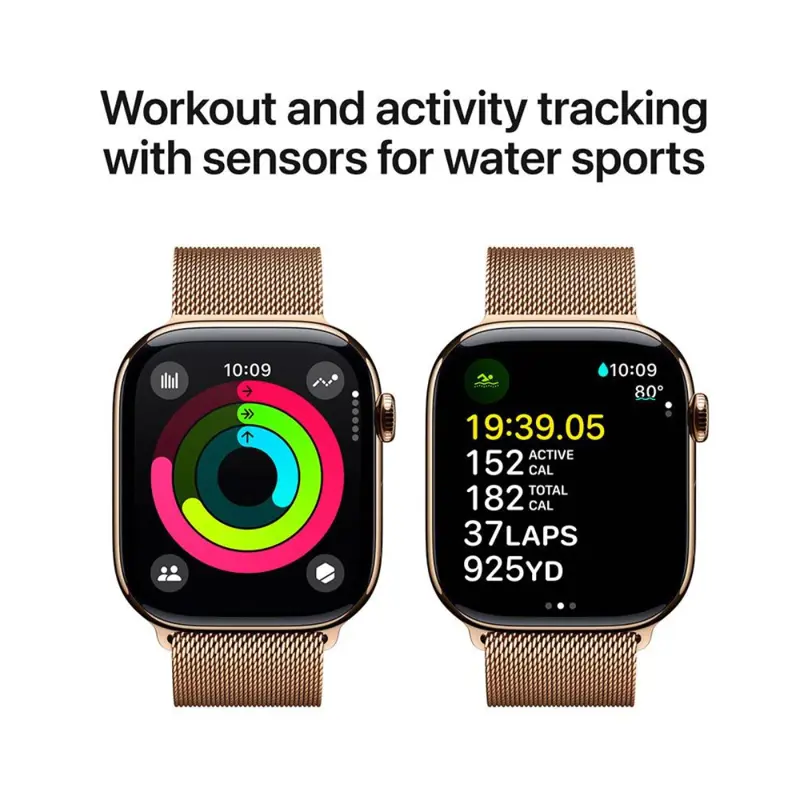 Apple Watch Series 10 GPS + Cellular 46mm Titânio Dourado c/ Bracelete Loop Milanesa Dourada M/L