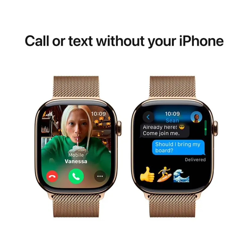 Apple Watch Series 10 GPS + Cellular 46mm Titânio Dourado c/ Bracelete Loop Milanesa Dourada M/L