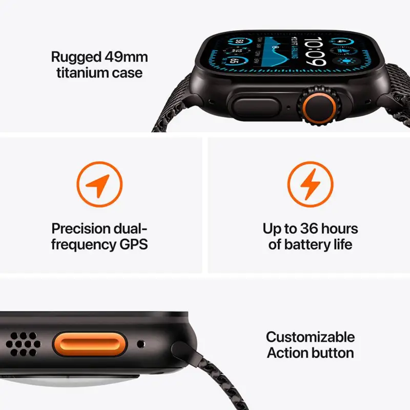 Smartwatch Apple Watch Ultra 2 49mm GPS+Cellular Titânio Preto c/ bracelete Loop Milanesa Preto M