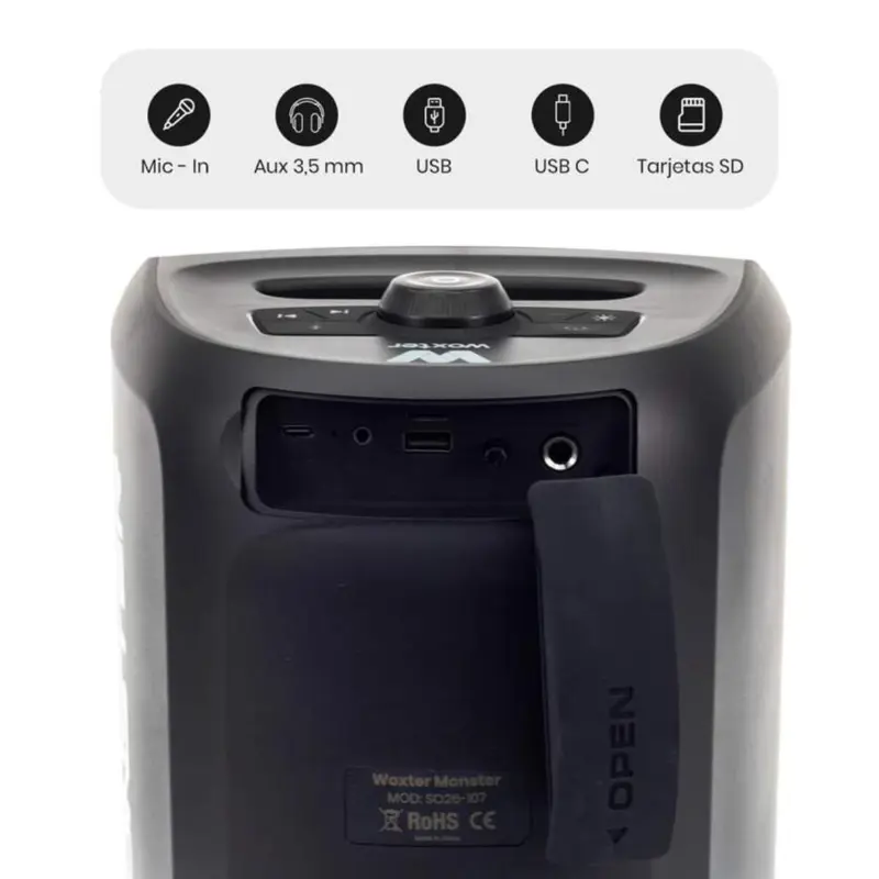 Coluna Bluetooth Woxter Monster RGB 60W Preto