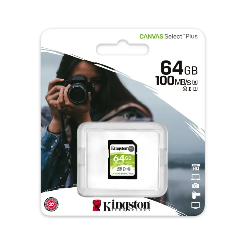 Cartão Memória SD Kingston 64GB Canvas Select Plus C10 100 MB/s